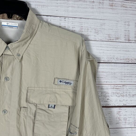 Columbia PFG Vented Shirt Mens Button Down Fishing XL Relaxed Beige Nylon - Picture 3 of 11